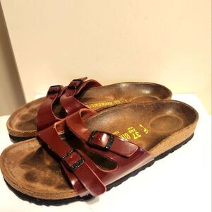 Birkenstock "Ibiza" Garnet Patent Leather Birko-Flor Sandals Sz.6/37 Ret.$125